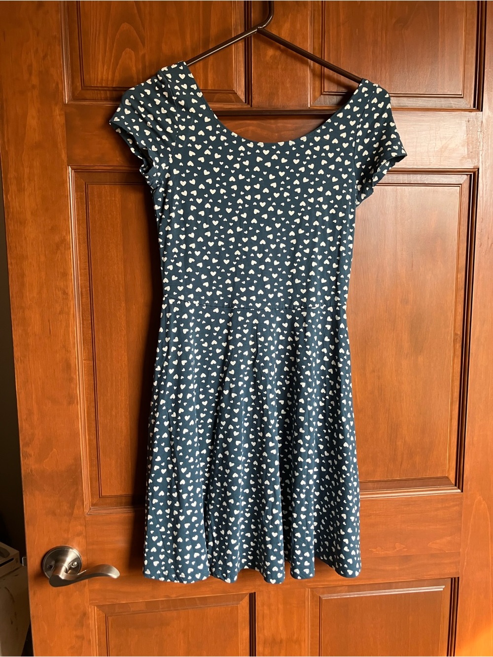 NWT! Cotton Green Skater Dress with White Heart Print
